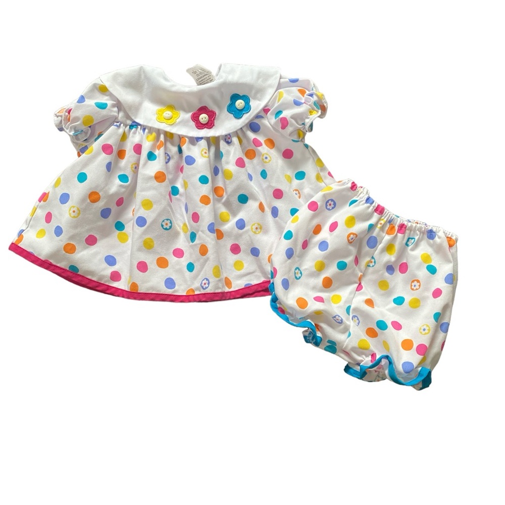 Vintage White Polka Dot Baby Dress with Multi-Color Accents